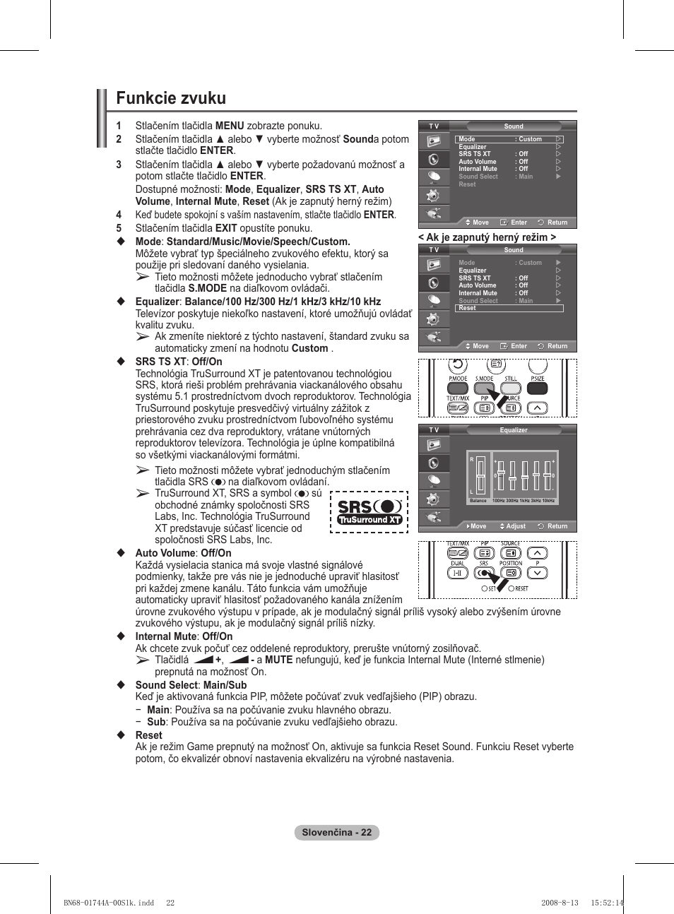 Funkcie zvuku | Samsung PS42A411C2 User Manual | Page 495 / 568