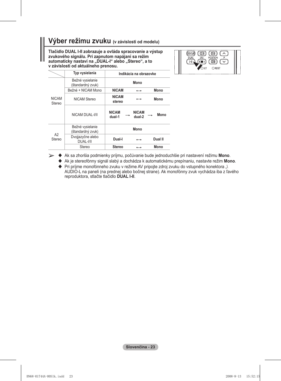 Výber režimu zvuku | Samsung PS42A411C2 User Manual | Page 496 / 568