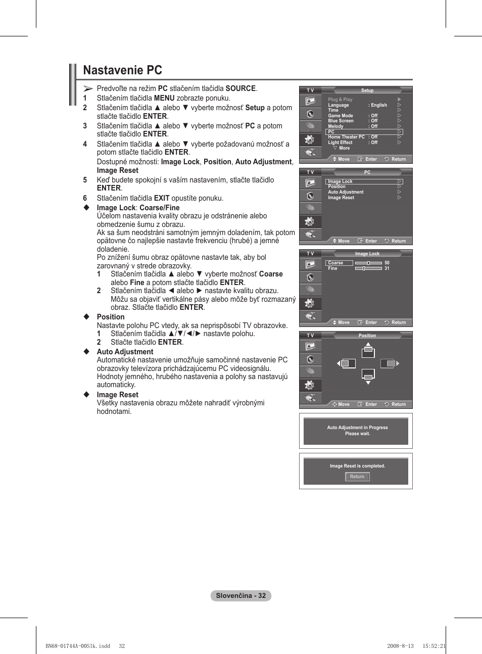 Nastavenie pc | Samsung PS42A411C2 User Manual | Page 505 / 568