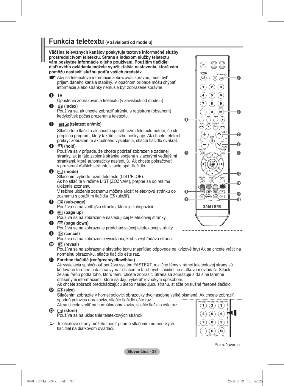 Funkcia teletextu | Samsung PS42A411C2 User Manual | Page 511 / 568