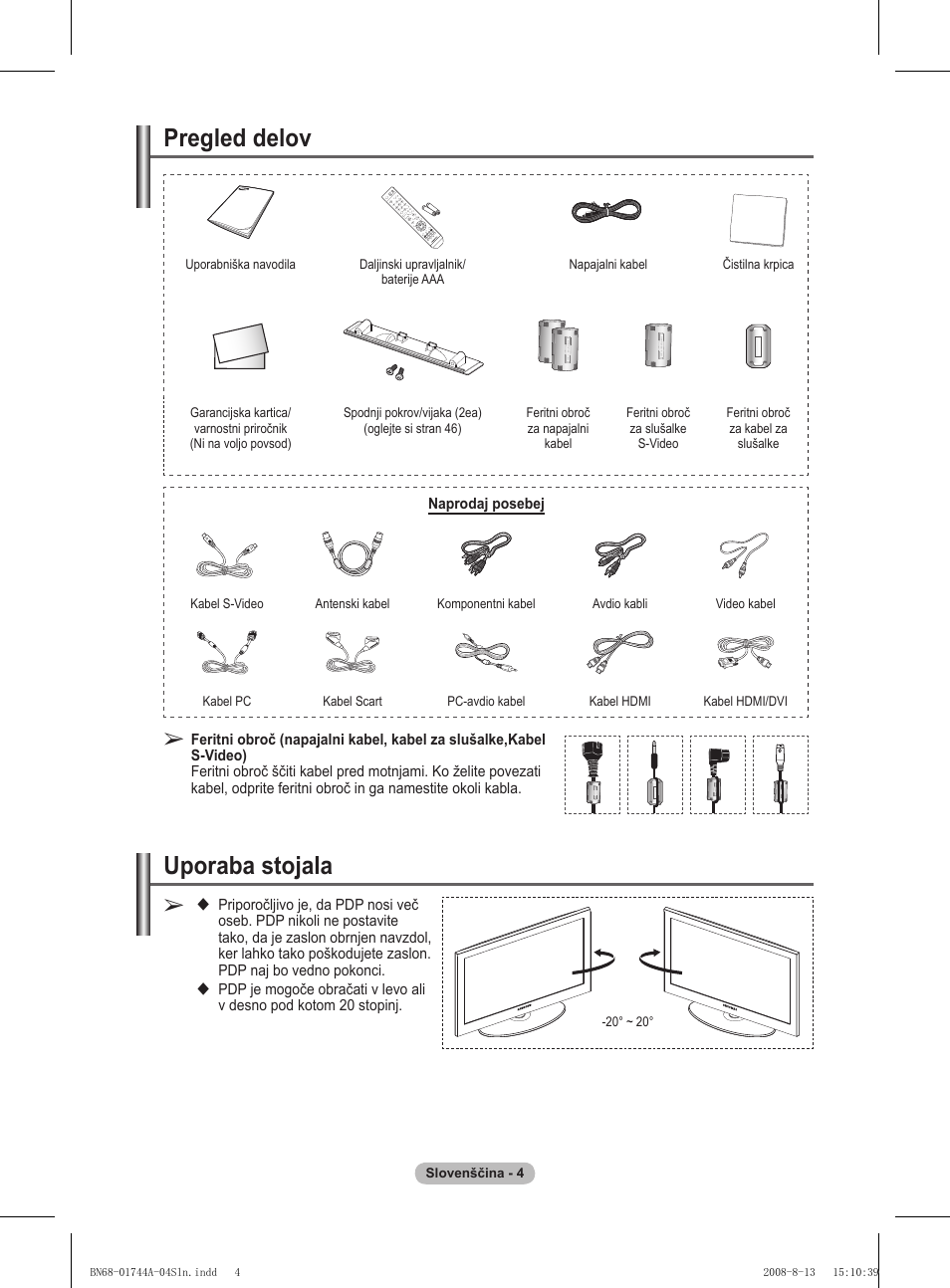 Pregled delov, Uporaba stojala | Samsung PS42A411C2 User Manual | Page 524 / 568