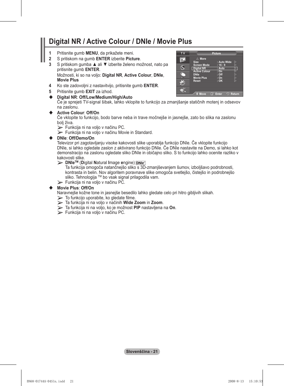 Digital nr / active colour / dnie / movie plus | Samsung PS42A411C2 User Manual | Page 541 / 568