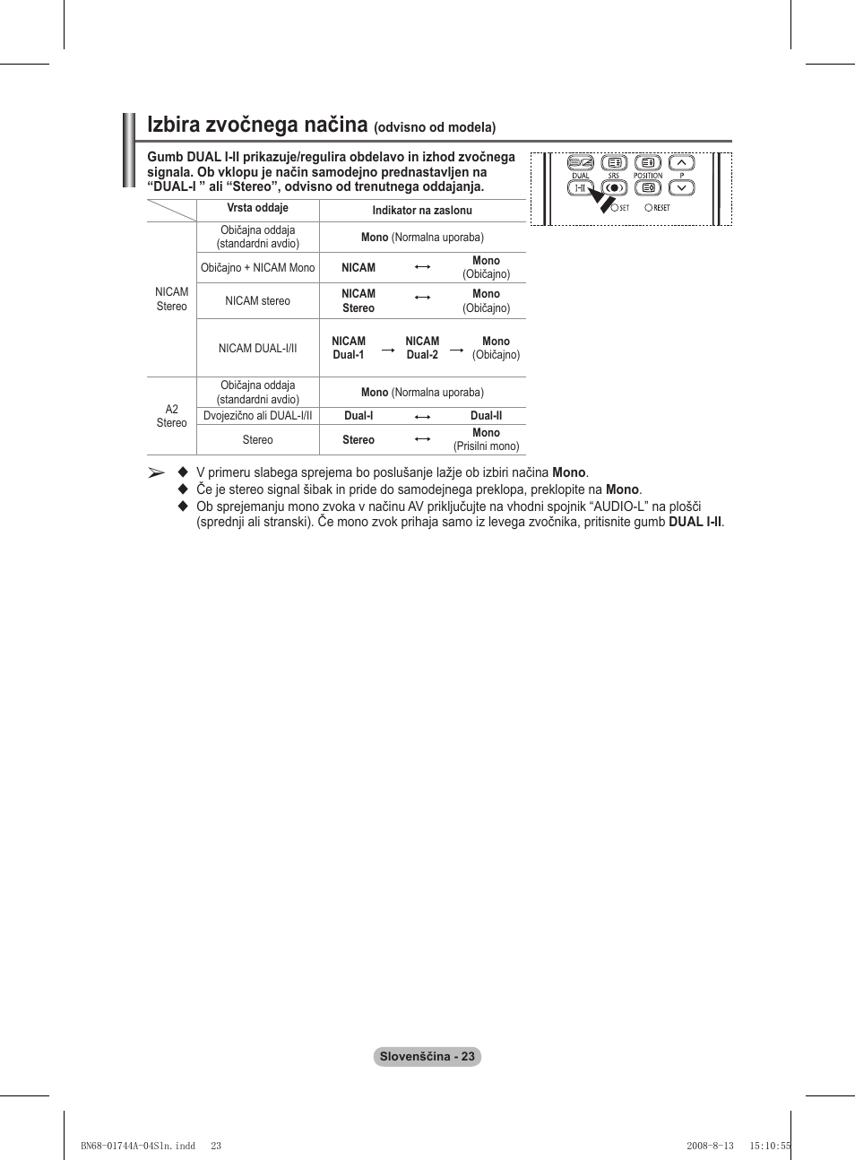 Izbira zvočnega načina | Samsung PS42A411C2 User Manual | Page 543 / 568