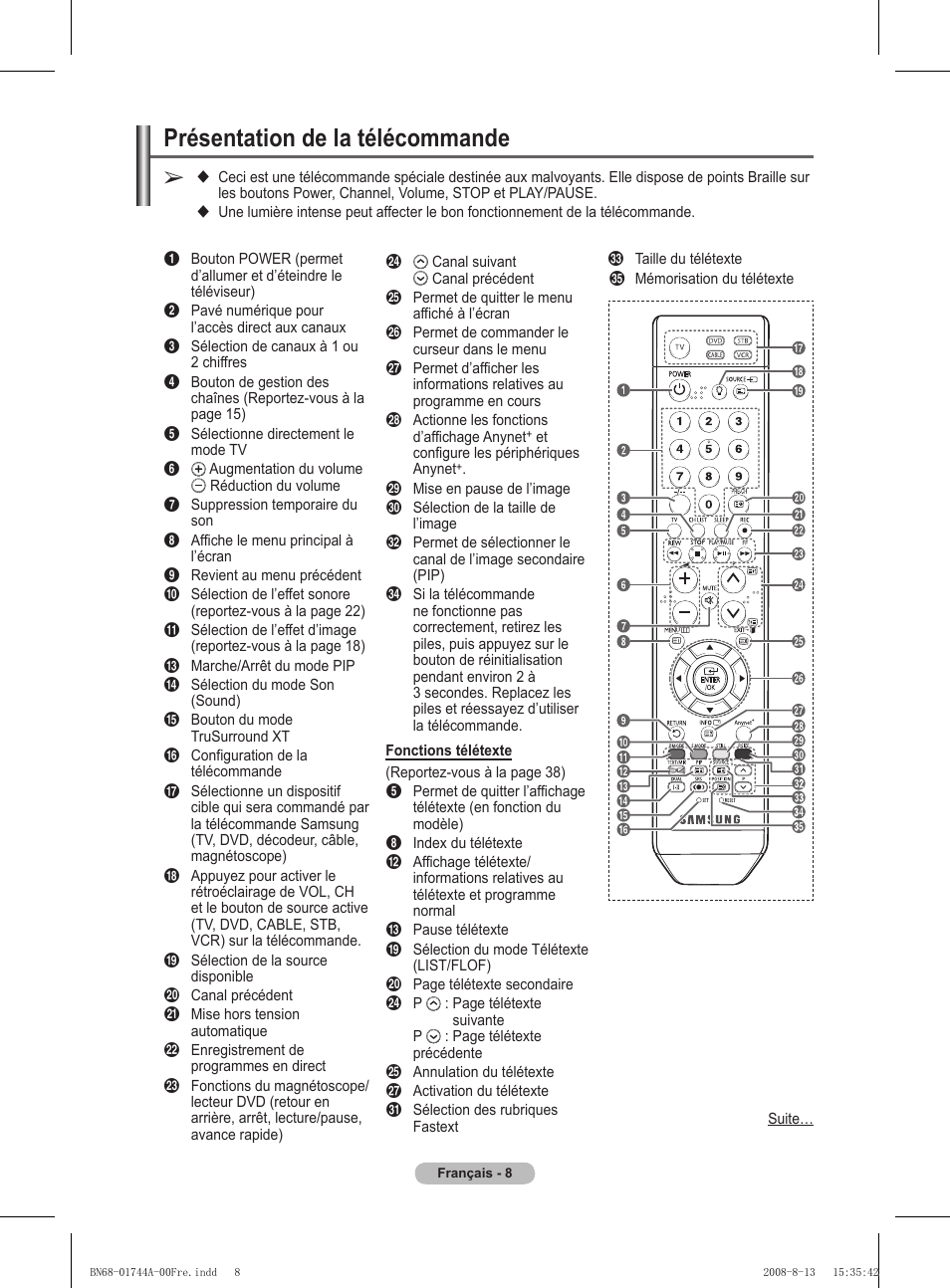 Présentation de la télécommande | Samsung PS42A411C2 User Manual | Page 56 / 568