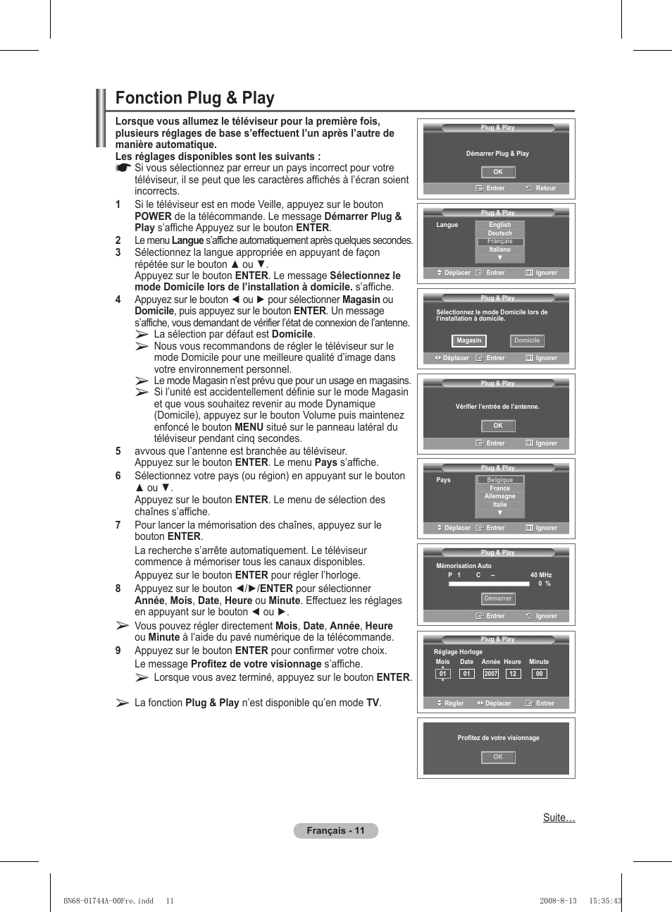 Fonction plug & play | Samsung PS42A411C2 User Manual | Page 59 / 568