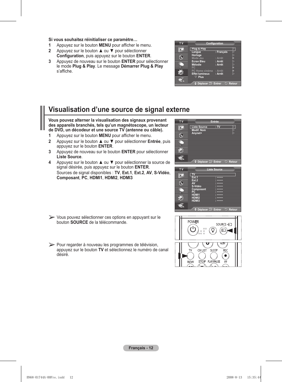 Visualisation d’une source de signal externe | Samsung PS42A411C2 User Manual | Page 60 / 568