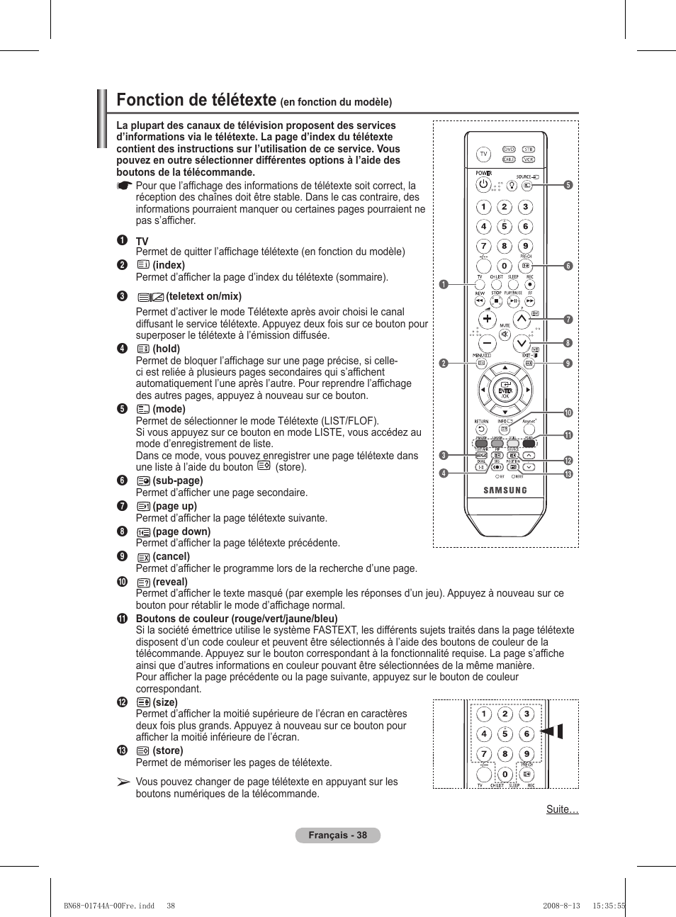 Fonction de télétexte | Samsung PS42A411C2 User Manual | Page 86 / 568