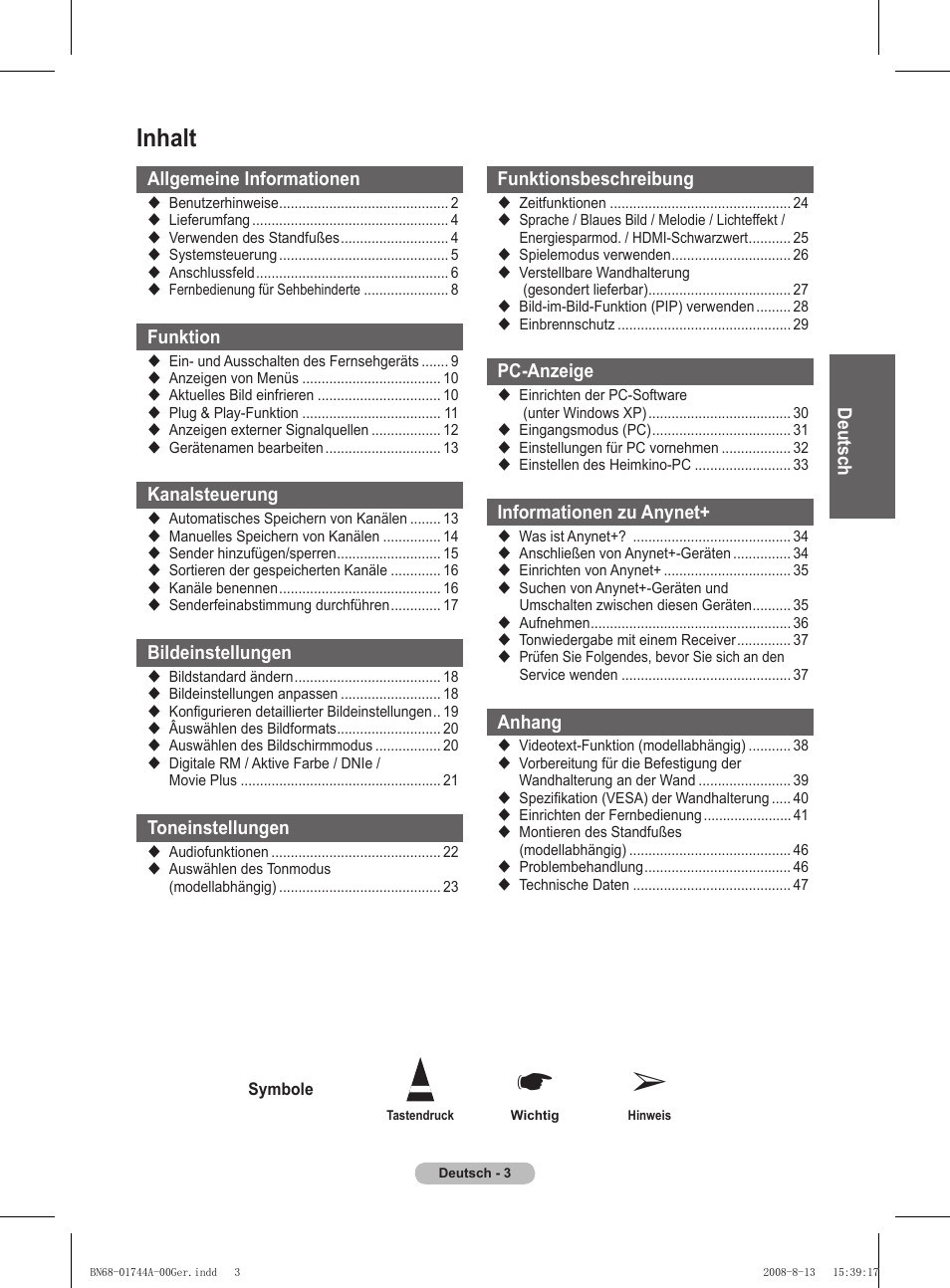 Inhalt | Samsung PS42A411C2 User Manual | Page 98 / 568