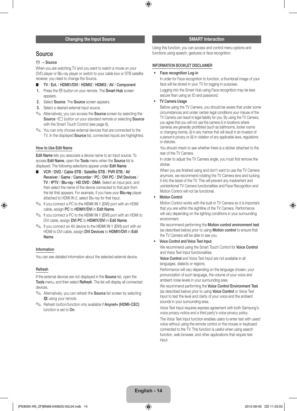 Source | Samsung PS51E8000GS User Manual | Page 14 / 93