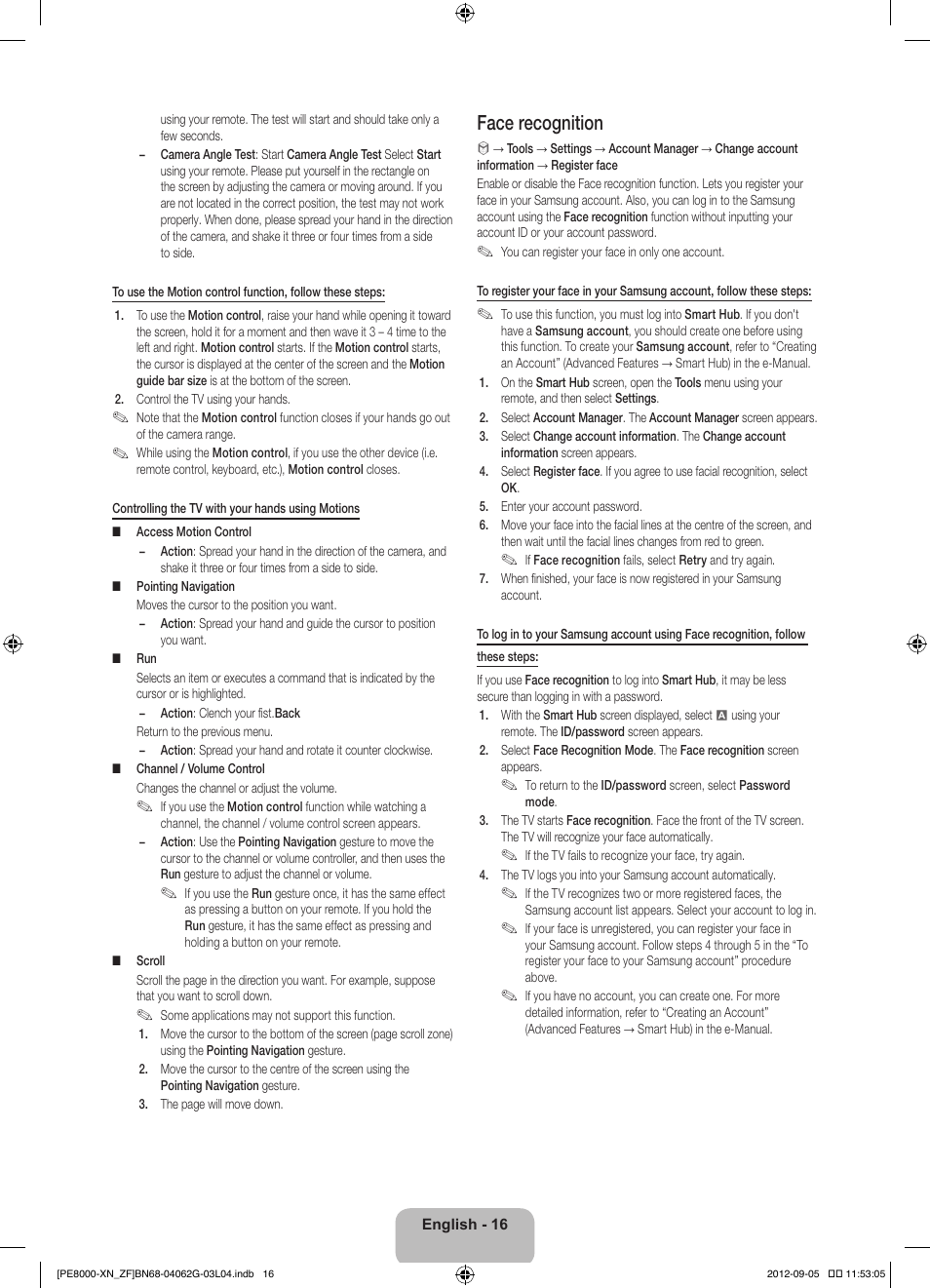 Face recognition | Samsung PS51E8000GS User Manual | Page 16 / 93