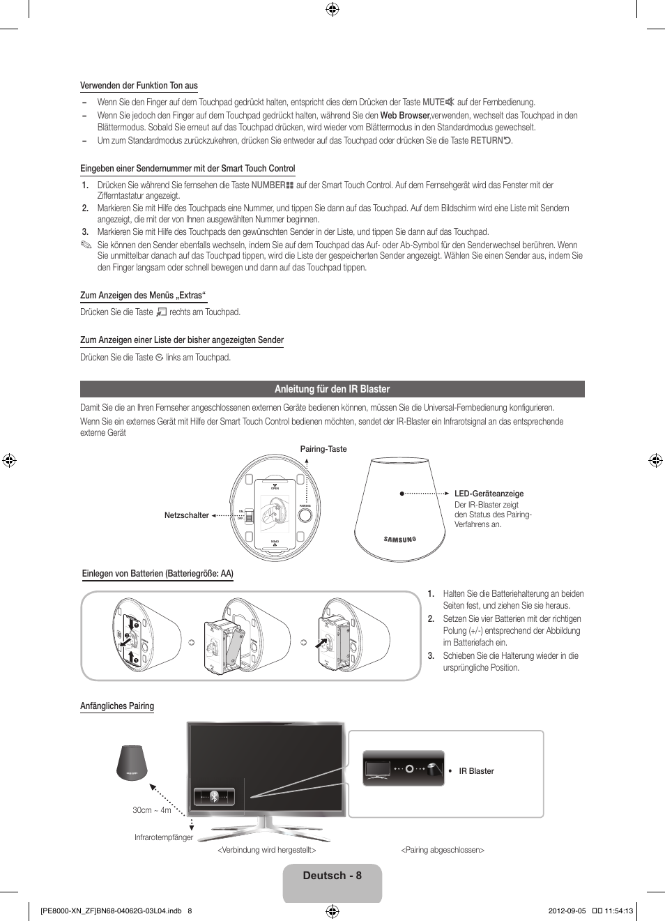 Anleitung für den ir blaster, Deutsch - 8 | Samsung PS51E8000GS User Manual | Page 54 / 93