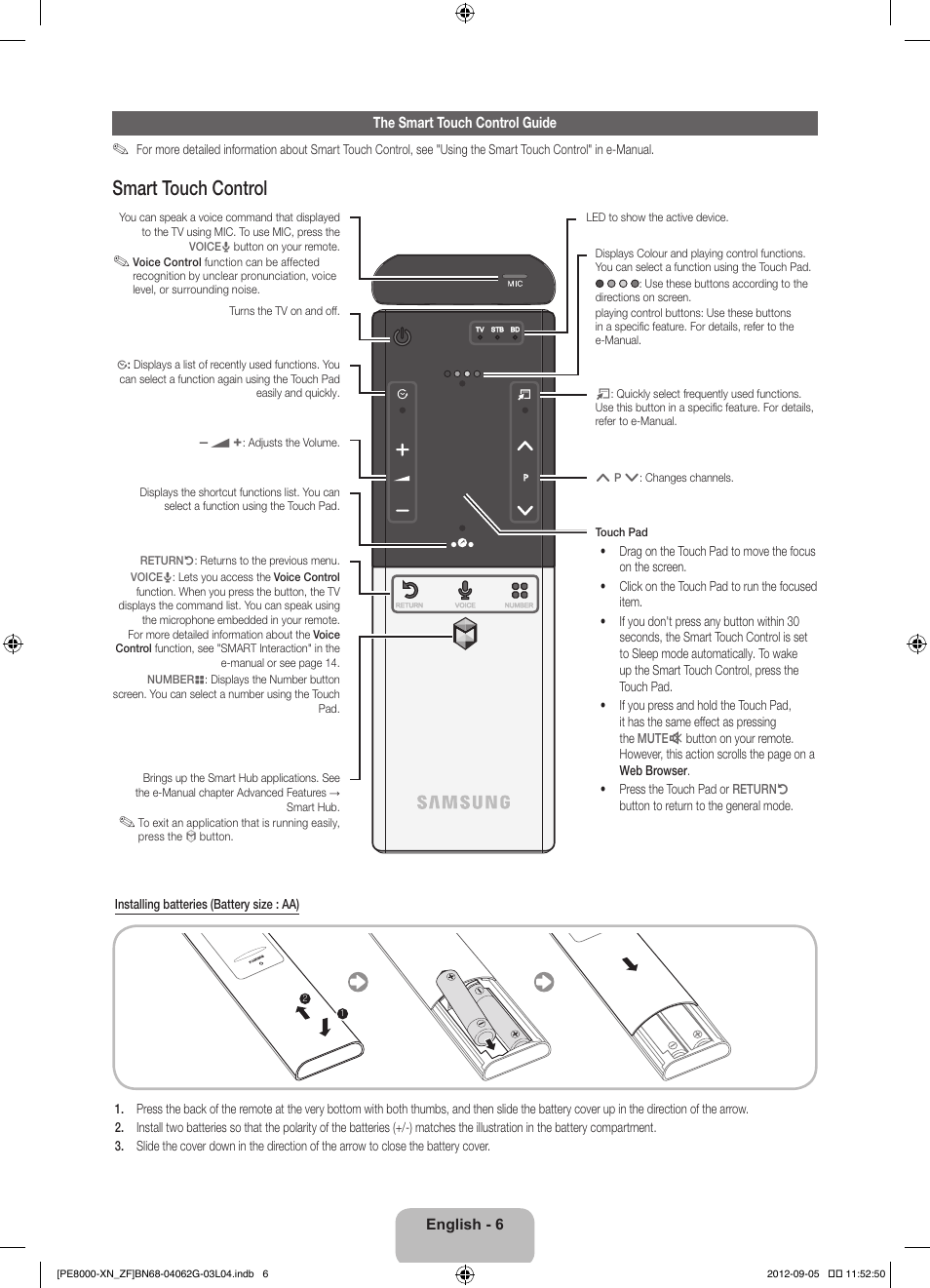 Smart touch control | Samsung PS51E8000GS User Manual | Page 6 / 93