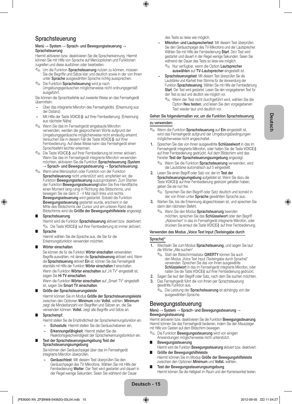 Sprachsteuerung, Bewegungssteuerung | Samsung PS51E8000GS User Manual | Page 61 / 93