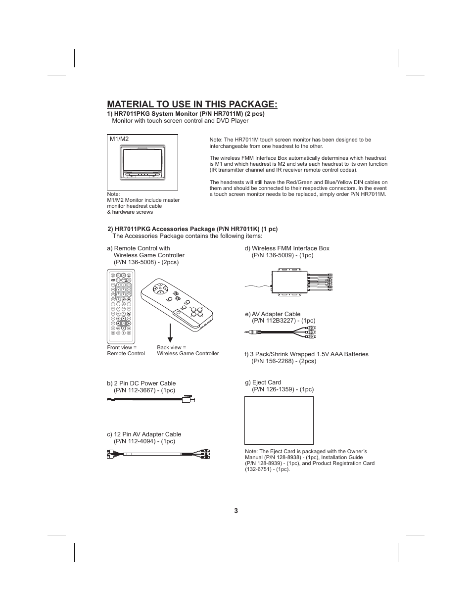 Material to use in this package | Audiovox HR7011PKG User Manual | Page 3 / 12