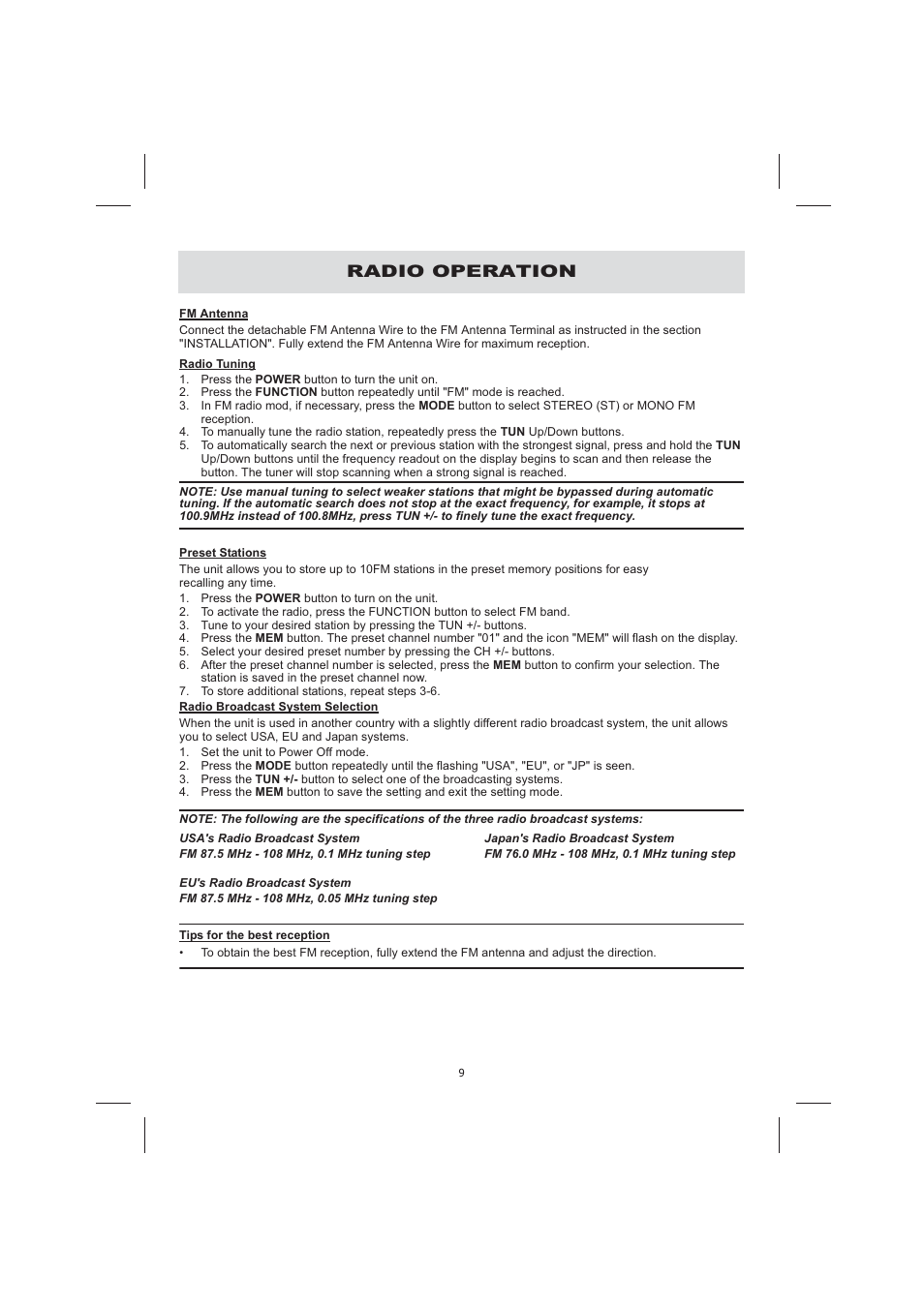 Radio operation | Audiovox CE710CR User Manual | Page 13 / 60