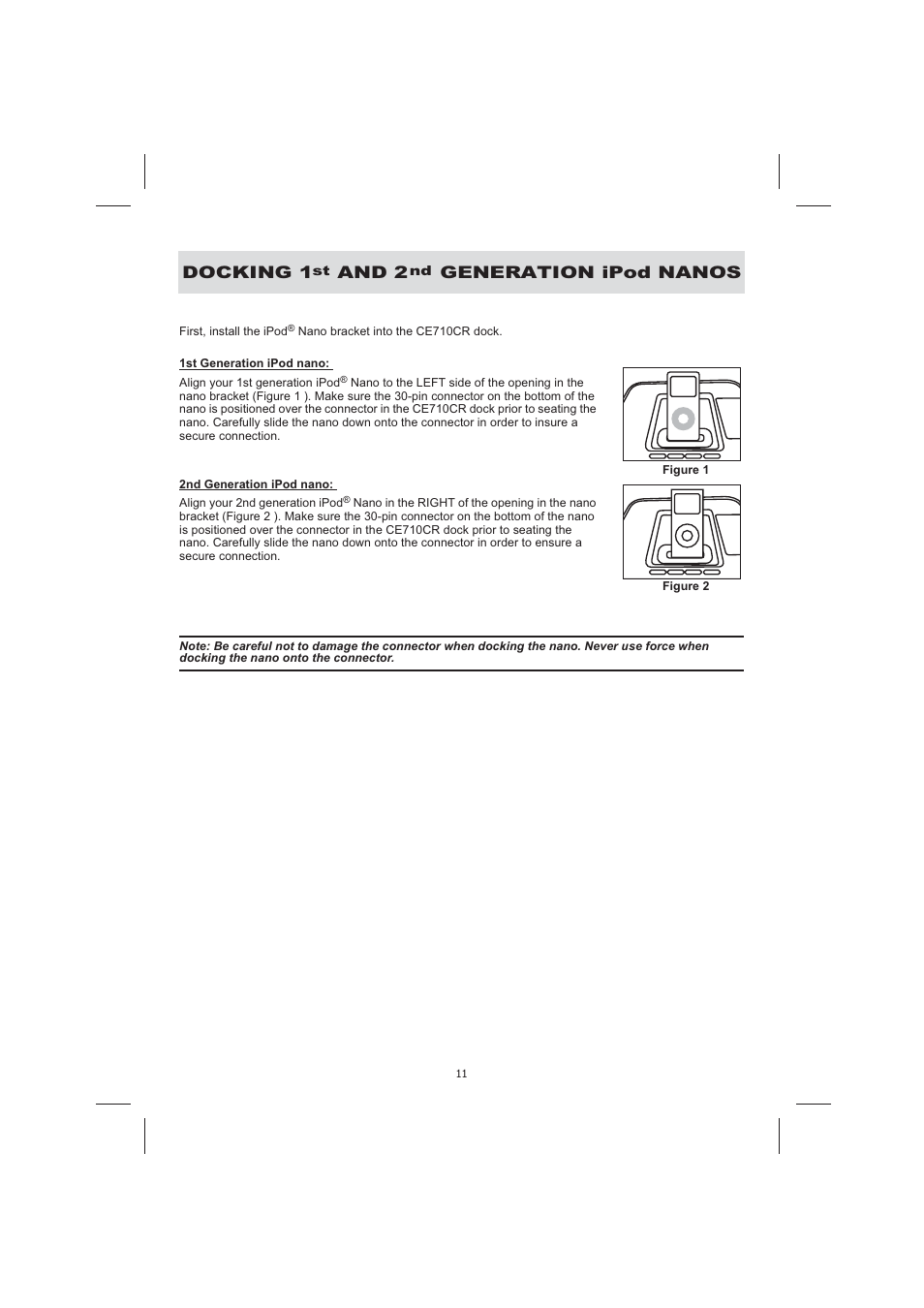 Docking 1, And 2, Generation ipod nanos | Audiovox CE710CR User Manual | Page 15 / 60