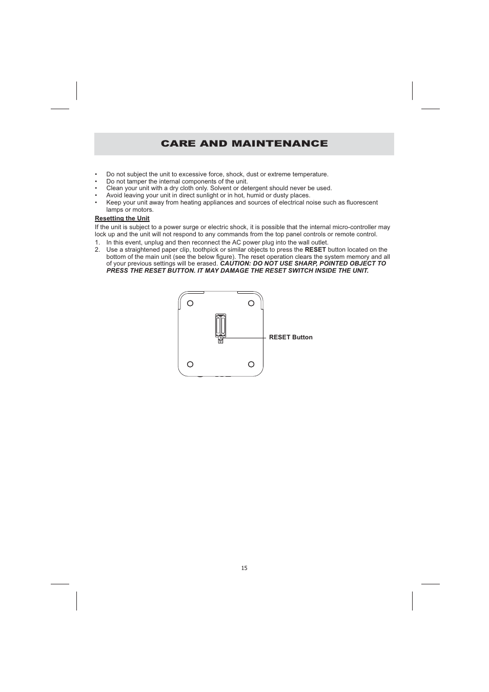 Care and maintenance | Audiovox CE710CR User Manual | Page 19 / 60