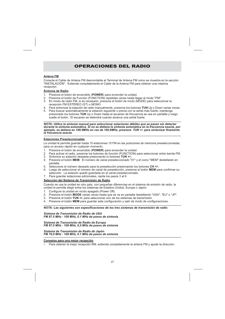 Operaciones del radio | Audiovox CE710CR User Manual | Page 31 / 60