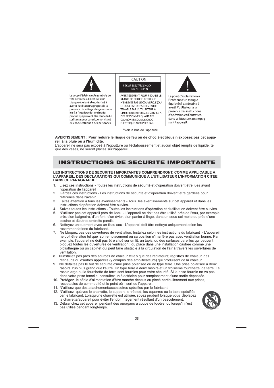 Instructions de securite importante | Audiovox CE710CR User Manual | Page 42 / 60