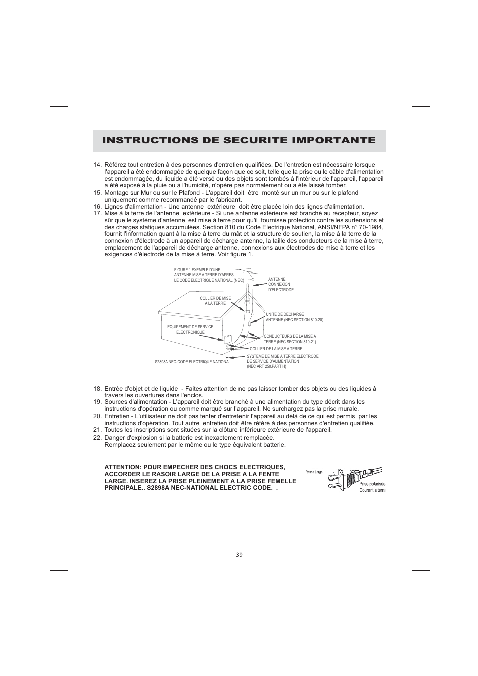 Instructions de securite importante | Audiovox CE710CR User Manual | Page 43 / 60
