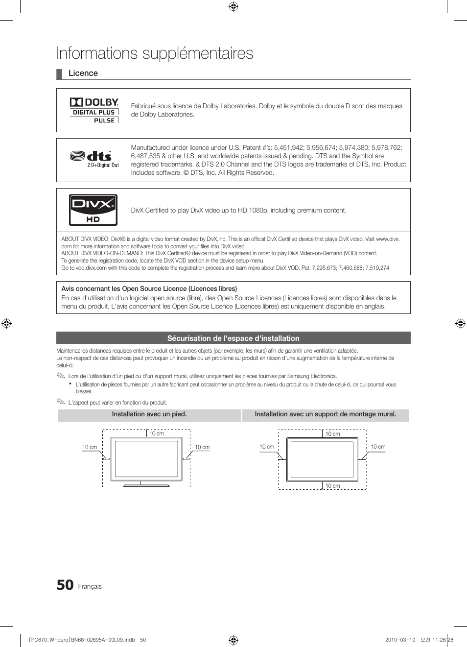 Informations supplémentaires | Samsung PS50C670G3S User Manual | Page 100 / 452