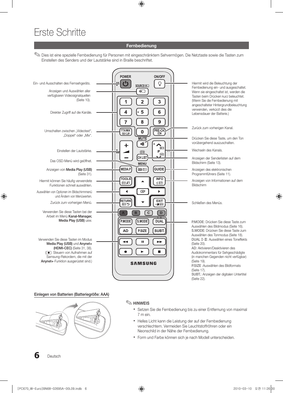 Erste schritte | Samsung PS50C670G3S User Manual | Page 106 / 452