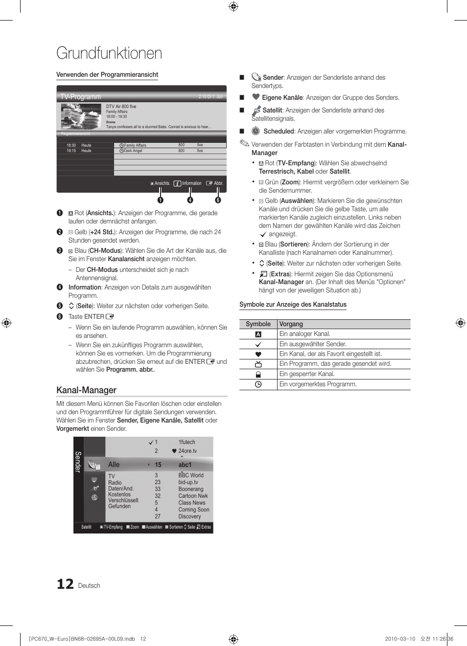 Grundfunktionen, Kanal-manager | Samsung PS50C670G3S User Manual | Page 112 / 452