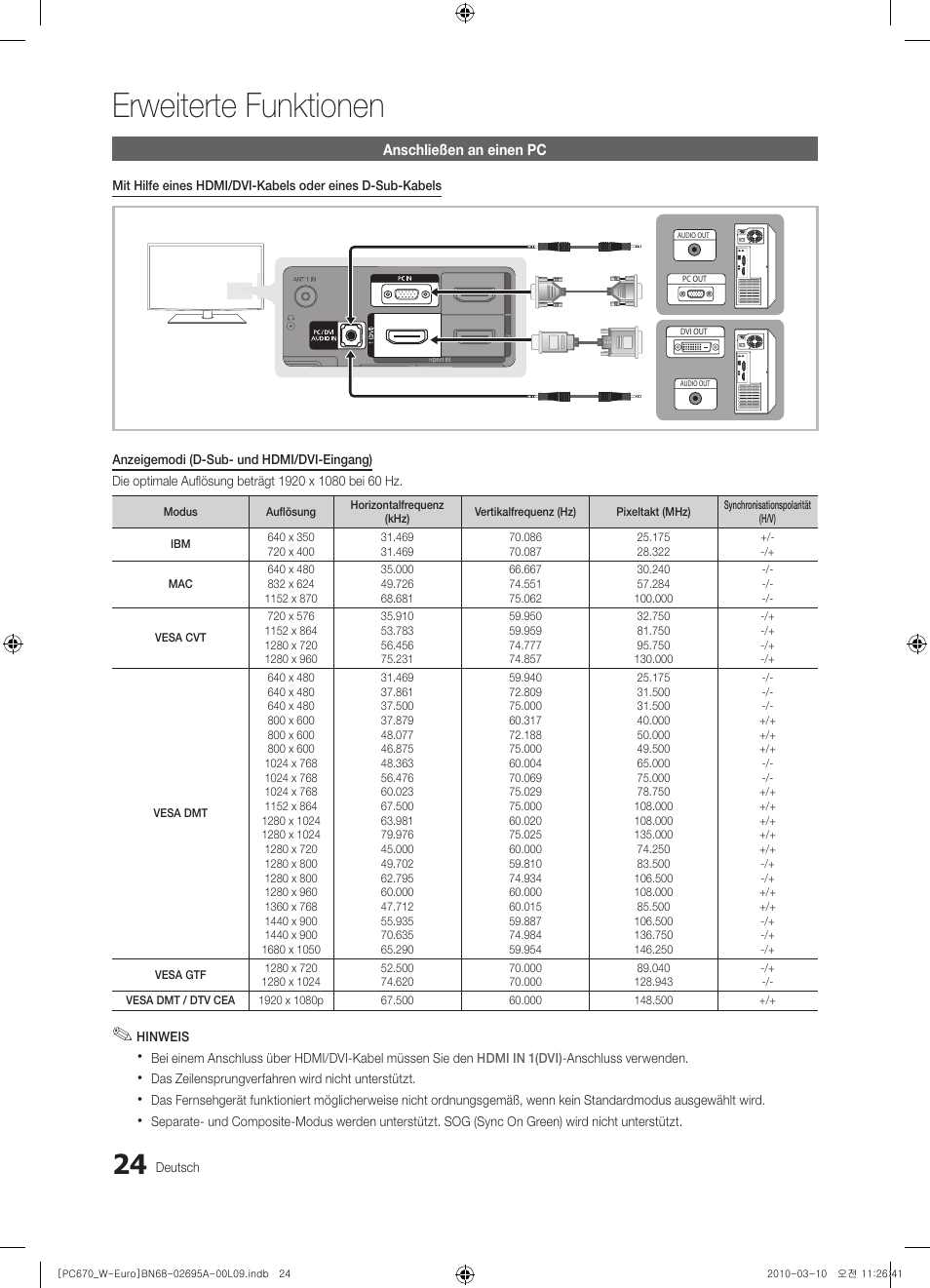 Erweiterte funktionen | Samsung PS50C670G3S User Manual | Page 124 / 452