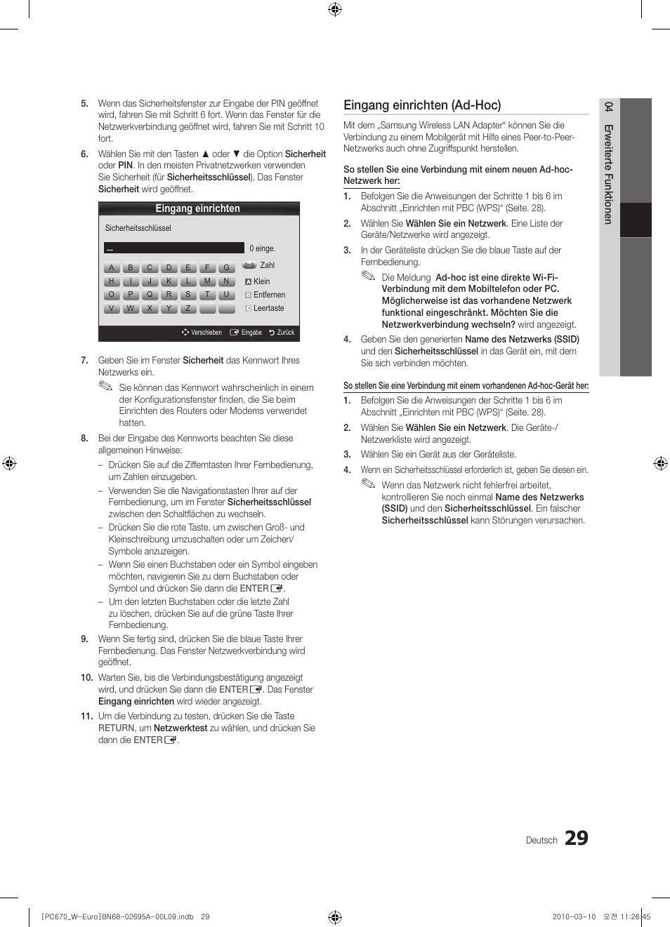 Eingang einrichten (ad-hoc) | Samsung PS50C670G3S User Manual | Page 129 / 452