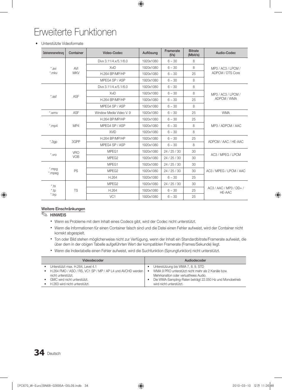 Erweiterte funktionen | Samsung PS50C670G3S User Manual | Page 134 / 452