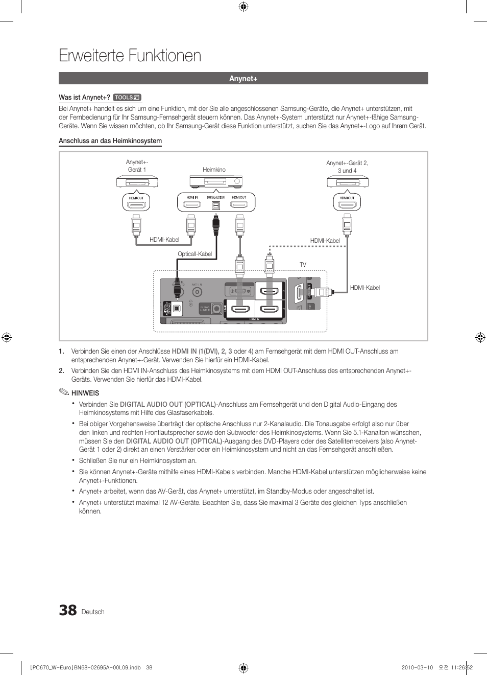 Erweiterte funktionen | Samsung PS50C670G3S User Manual | Page 138 / 452