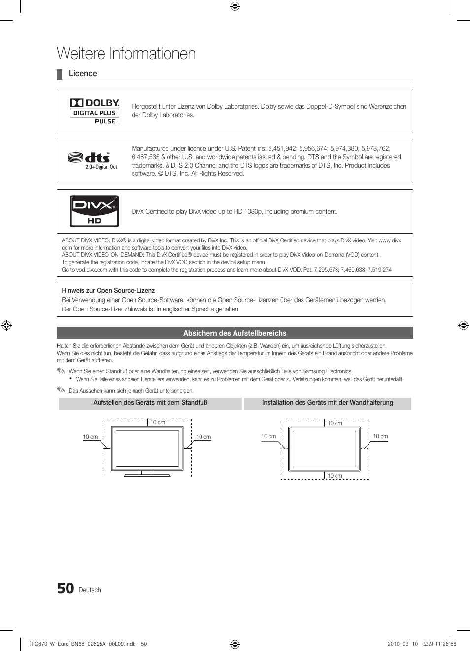 Weitere informationen | Samsung PS50C670G3S User Manual | Page 150 / 452