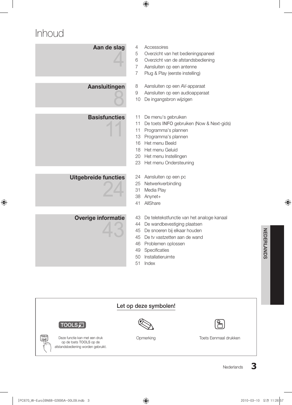 Inhoud | Samsung PS50C670G3S User Manual | Page 153 / 452