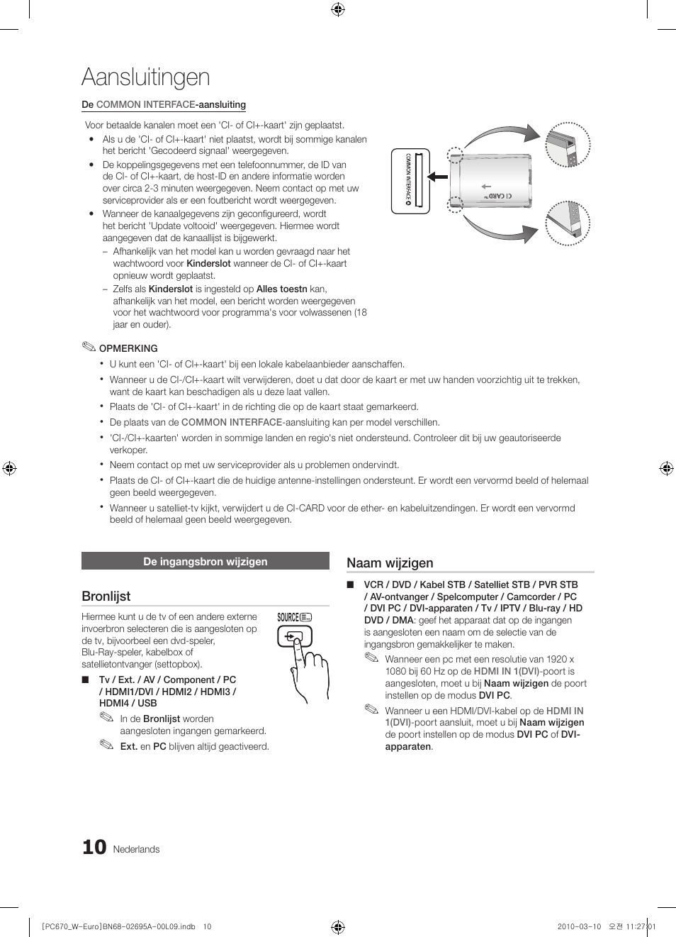 Aansluitingen | Samsung PS50C670G3S User Manual | Page 160 / 452