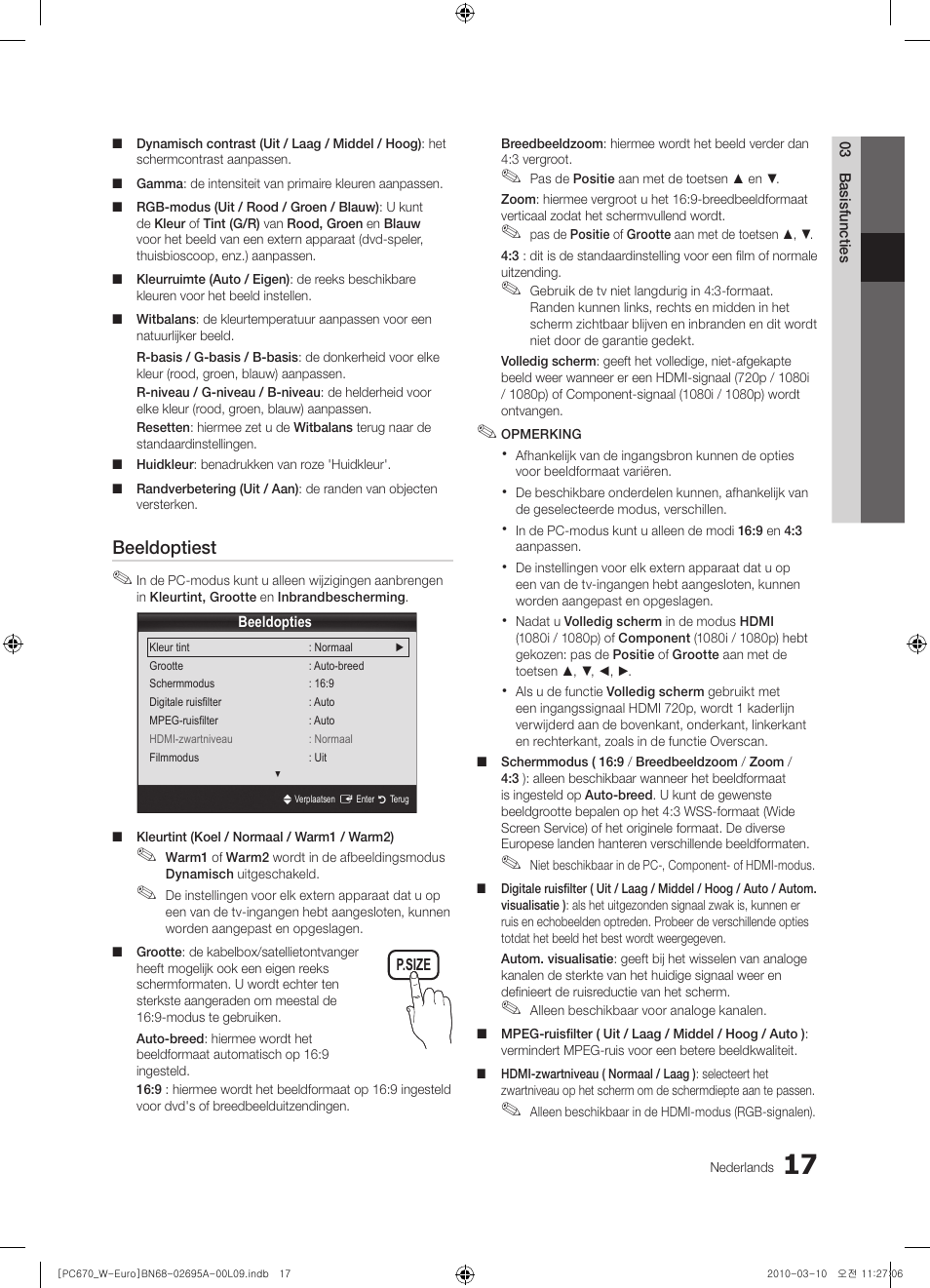 Beeldoptiest | Samsung PS50C670G3S User Manual | Page 167 / 452