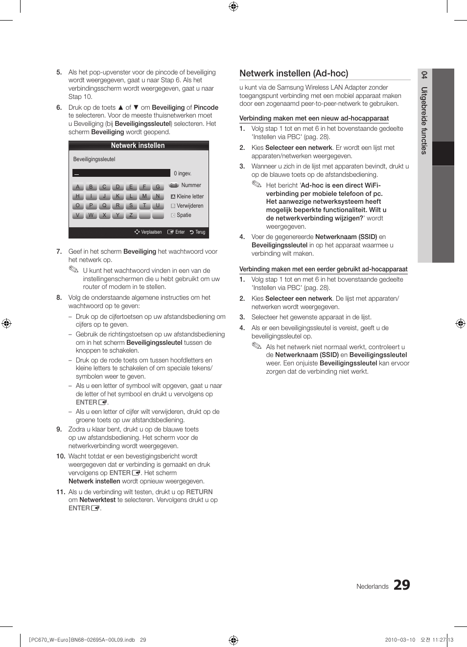 Netwerk instellen (ad-hoc) | Samsung PS50C670G3S User Manual | Page 179 / 452