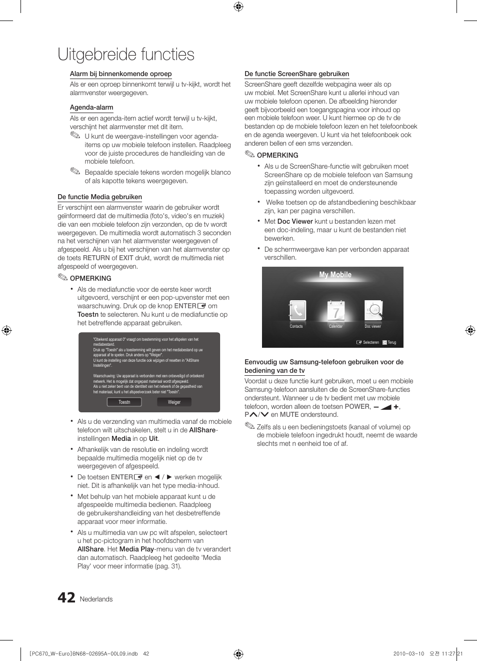 Uitgebreide functies | Samsung PS50C670G3S User Manual | Page 192 / 452