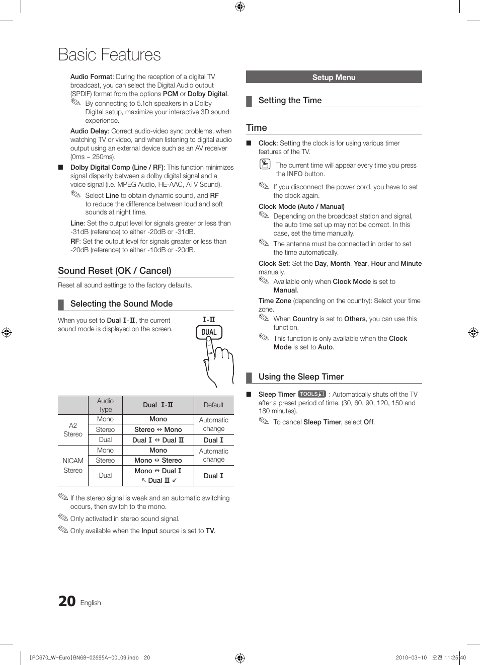 Setup menu, Basic features | Samsung PS50C670G3S User Manual | Page 20 / 452