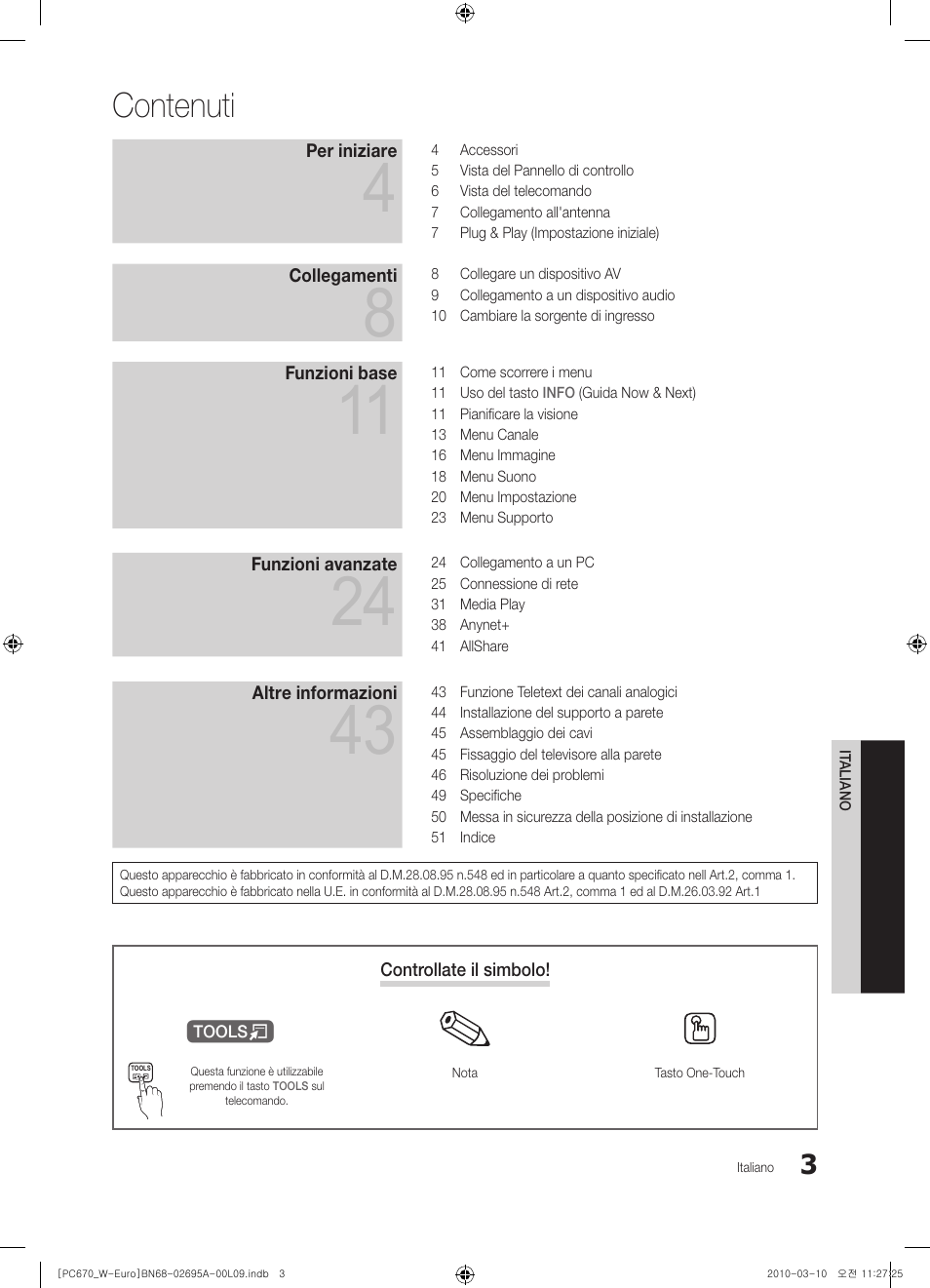 Contenuti | Samsung PS50C670G3S User Manual | Page 203 / 452