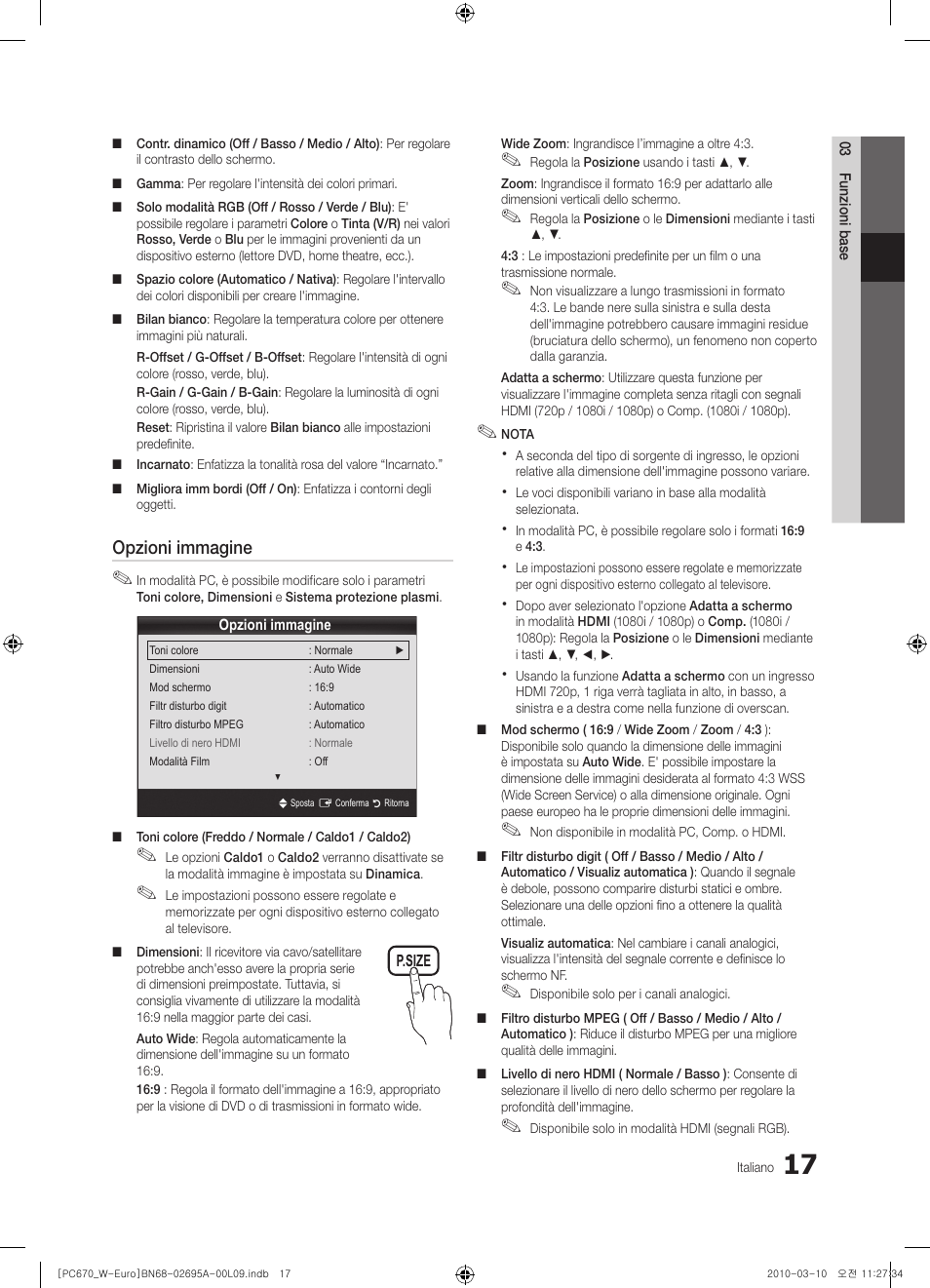 Opzioni immagine | Samsung PS50C670G3S User Manual | Page 217 / 452