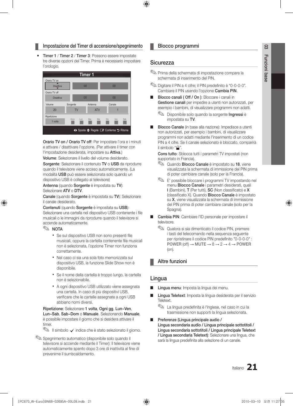 Sicurezza, Lingua | Samsung PS50C670G3S User Manual | Page 221 / 452