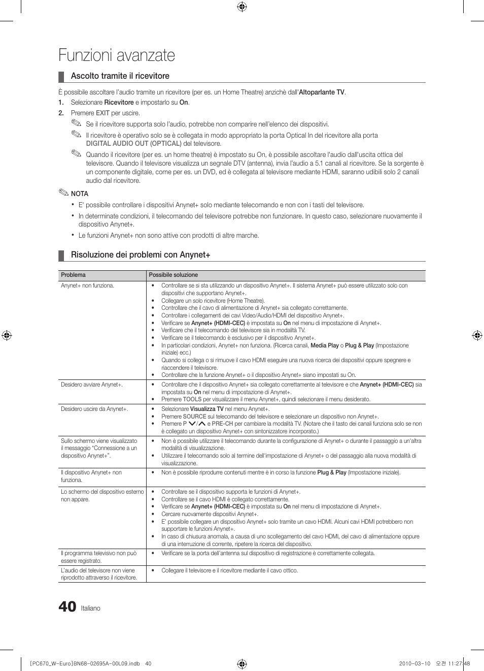 Funzioni avanzate | Samsung PS50C670G3S User Manual | Page 240 / 452