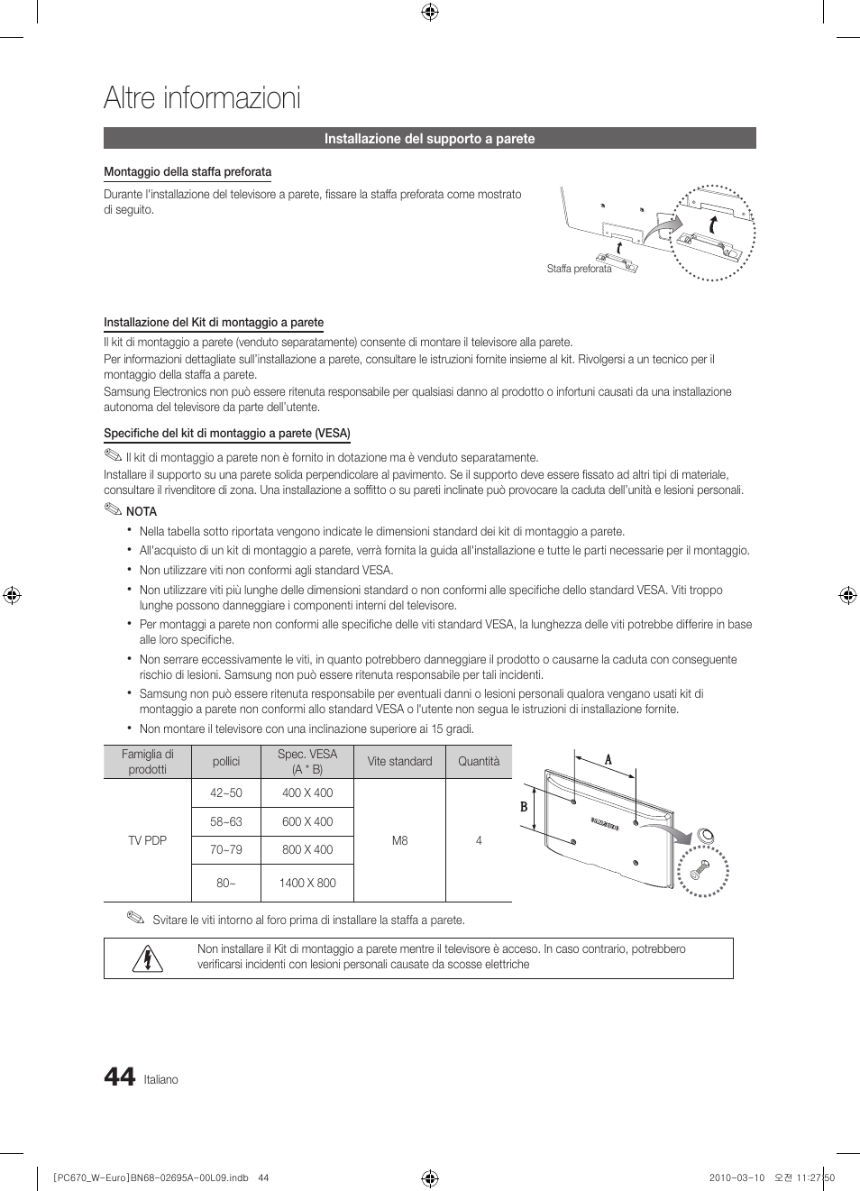 Altre informazioni | Samsung PS50C670G3S User Manual | Page 244 / 452