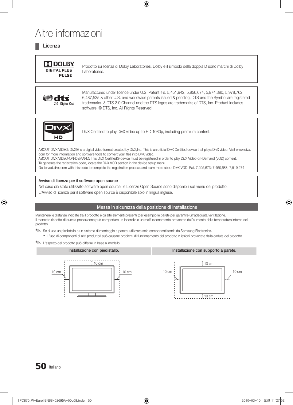 Altre informazioni | Samsung PS50C670G3S User Manual | Page 250 / 452