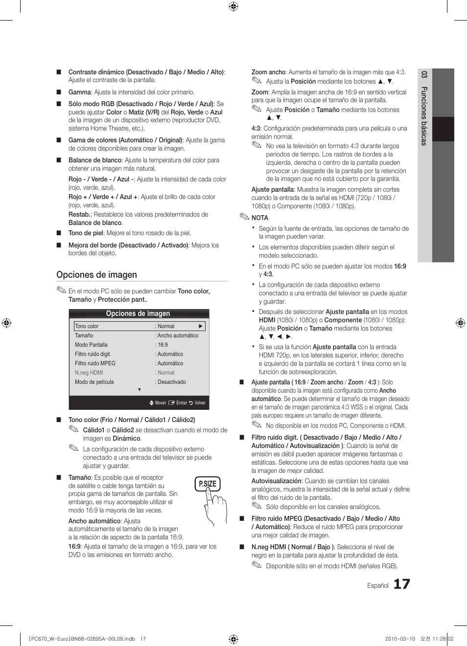 Opciones de imagen | Samsung PS50C670G3S User Manual | Page 267 / 452