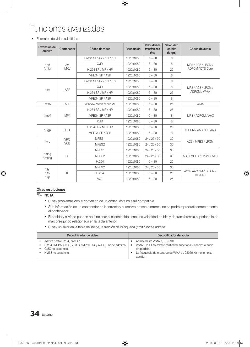 Funciones avanzadas | Samsung PS50C670G3S User Manual | Page 284 / 452