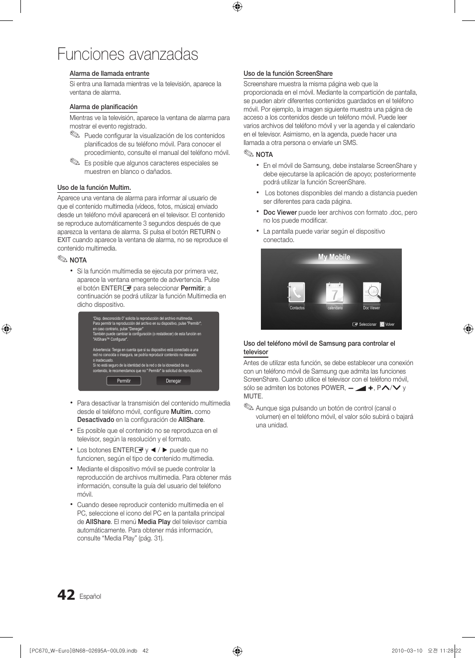 Funciones avanzadas | Samsung PS50C670G3S User Manual | Page 292 / 452