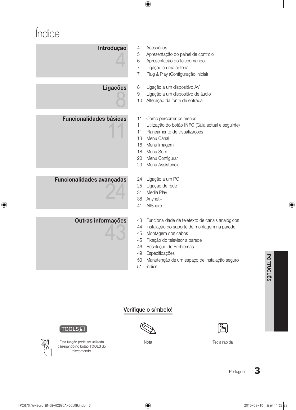 Índice | Samsung PS50C670G3S User Manual | Page 303 / 452