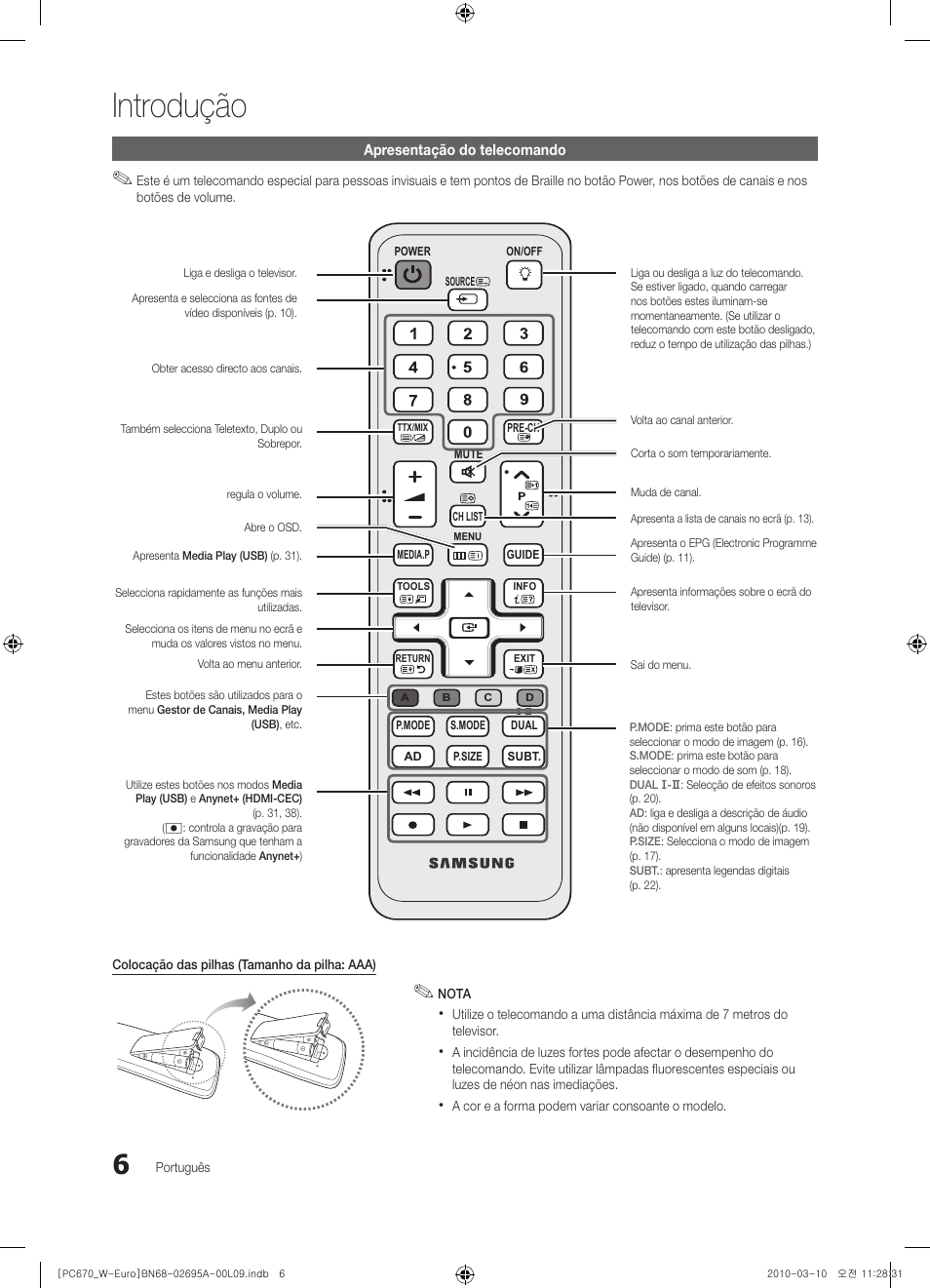 Introdução | Samsung PS50C670G3S User Manual | Page 306 / 452