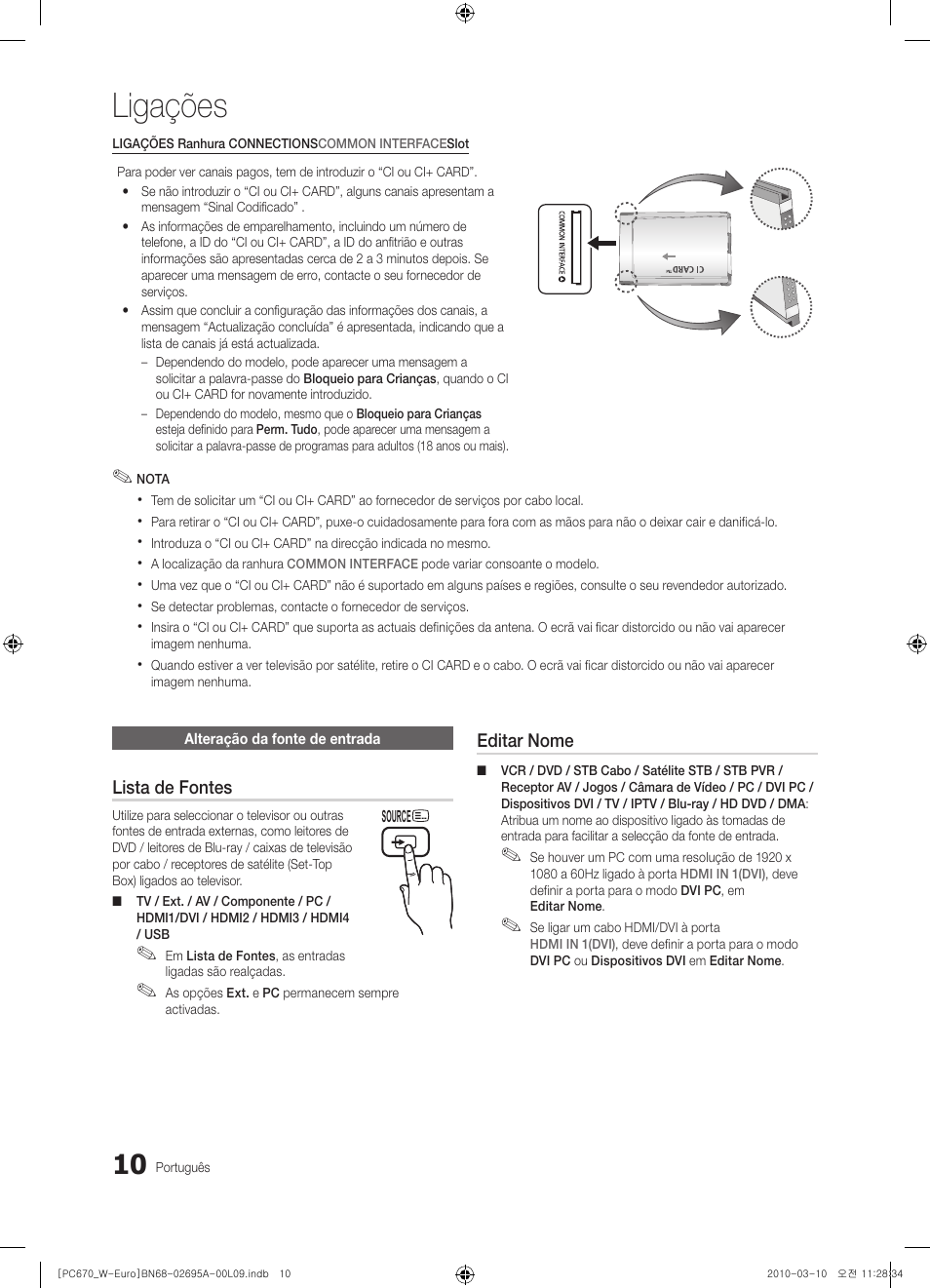 Ligações | Samsung PS50C670G3S User Manual | Page 310 / 452